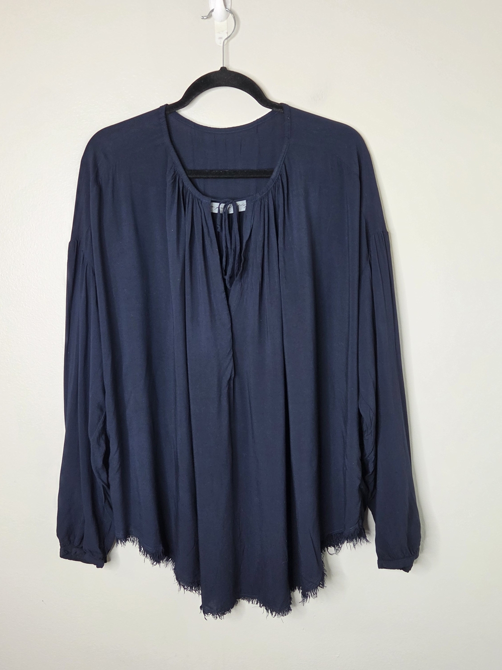 Raquel Allegra Tie Front Flowy Blouse Raw Hem
